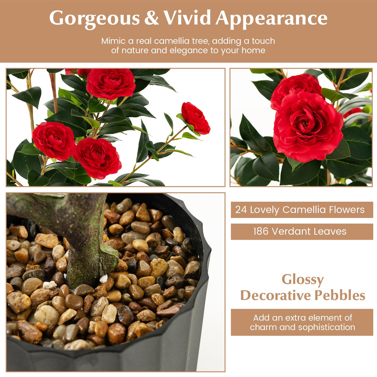 Faux Camellia Trees, 38" – Cement Pot Set of 2"
