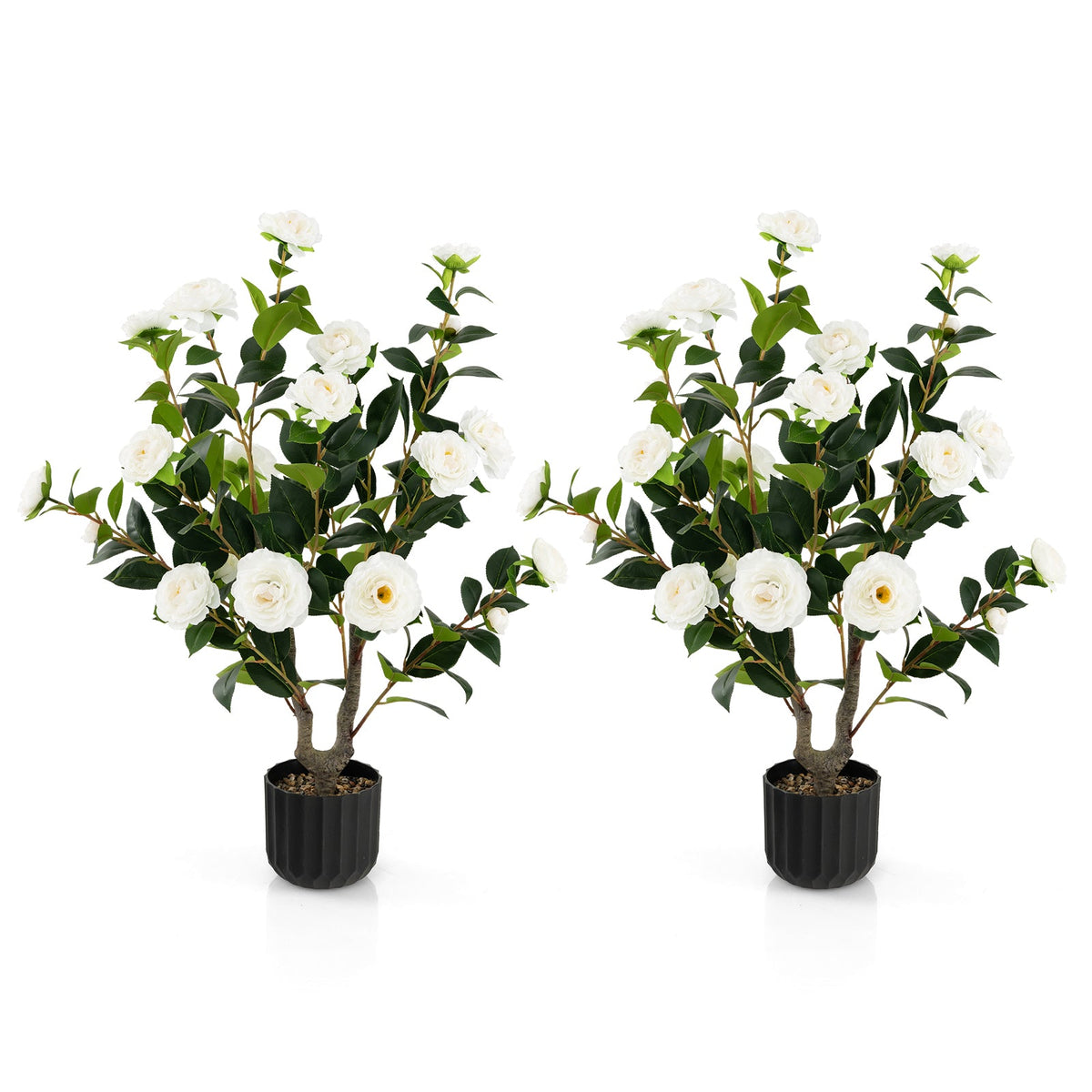 Faux Camellia Trees, 38" – Cement Pot Set of 2"