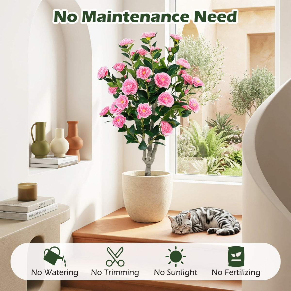 Faux Camellia Tree, 39.5" – Cement Pot