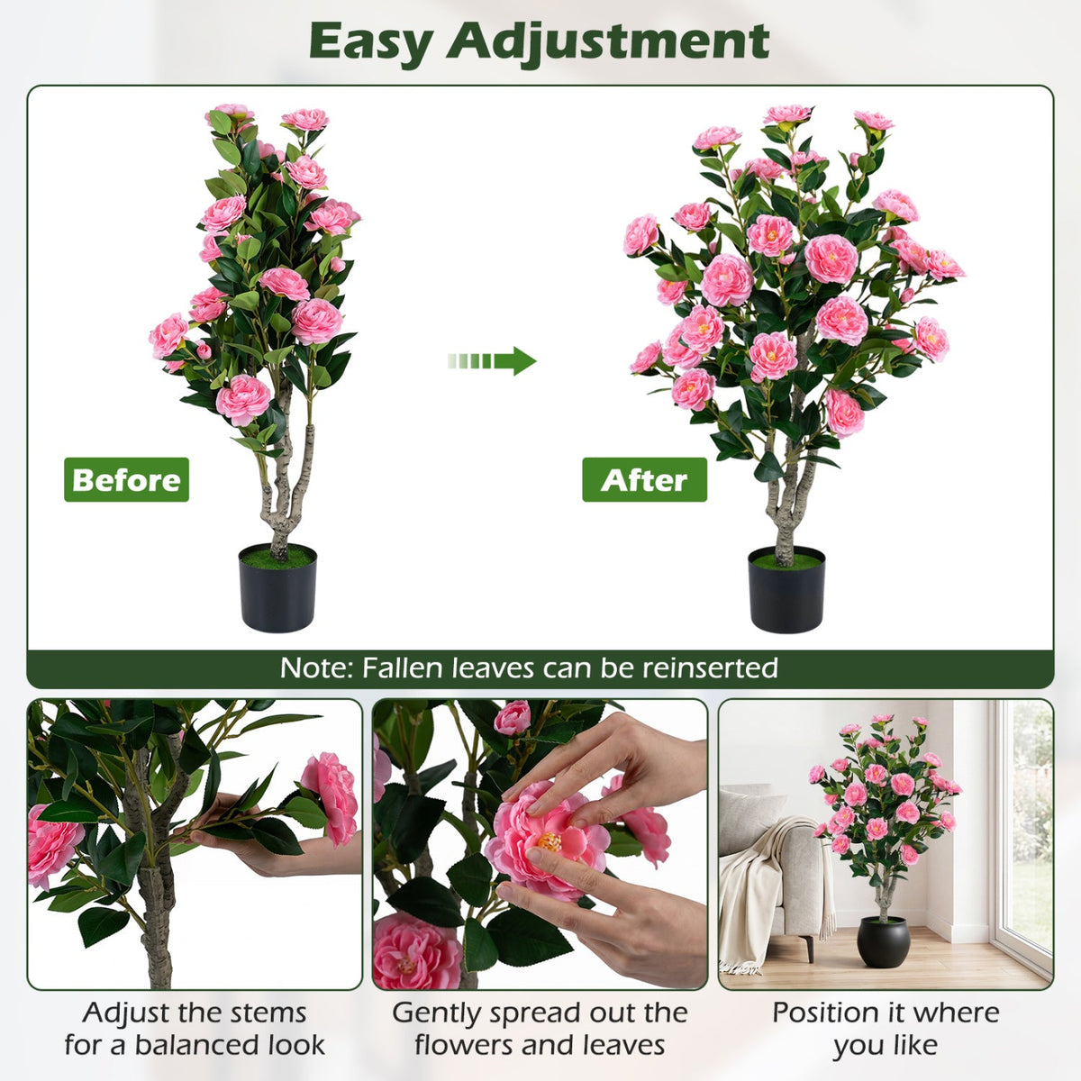 Faux Camellia Tree, 39.5" – Cement Pot
