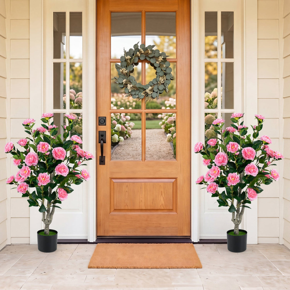 Faux Camellia Tree, 39.5" – Cement Pot