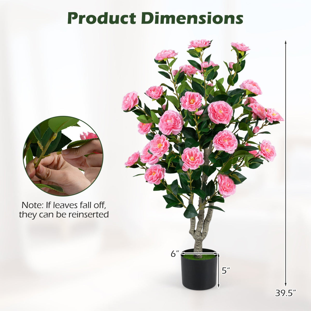 Faux Camellia Tree, 39.5" – Cement Pot