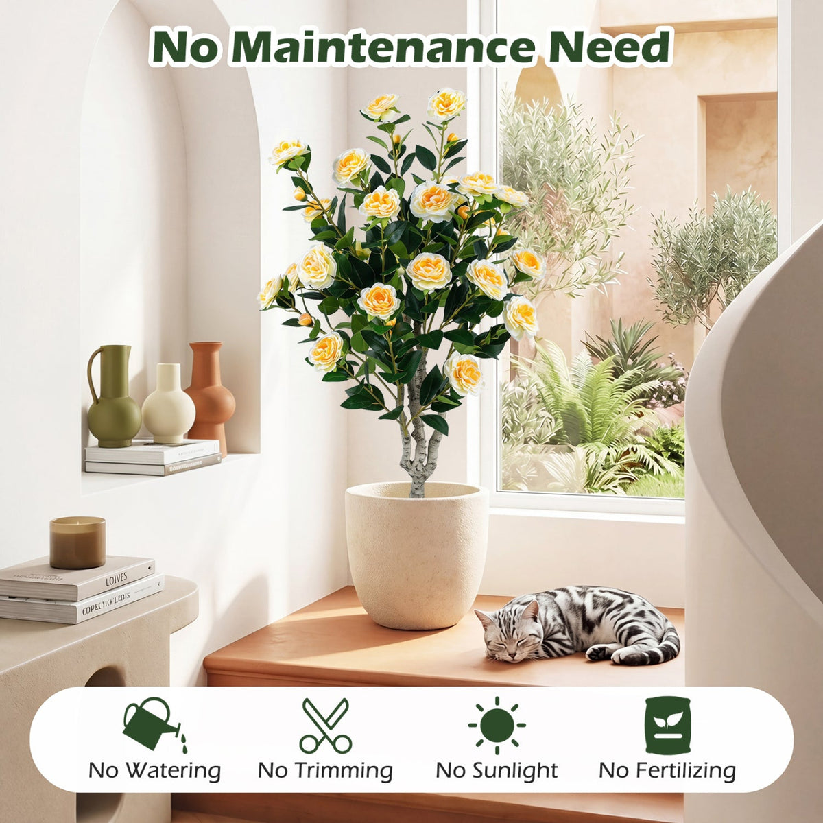 Faux Camellia Tree, 39.5" – Cement Pot