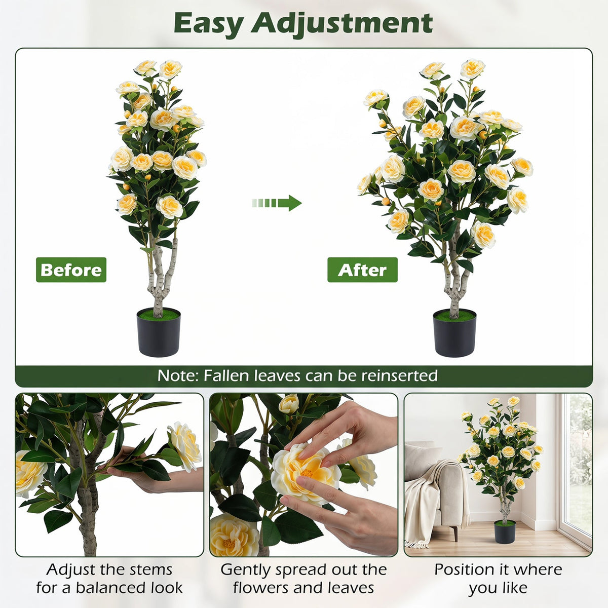 Faux Camellia Tree, 39.5" – Cement Pot