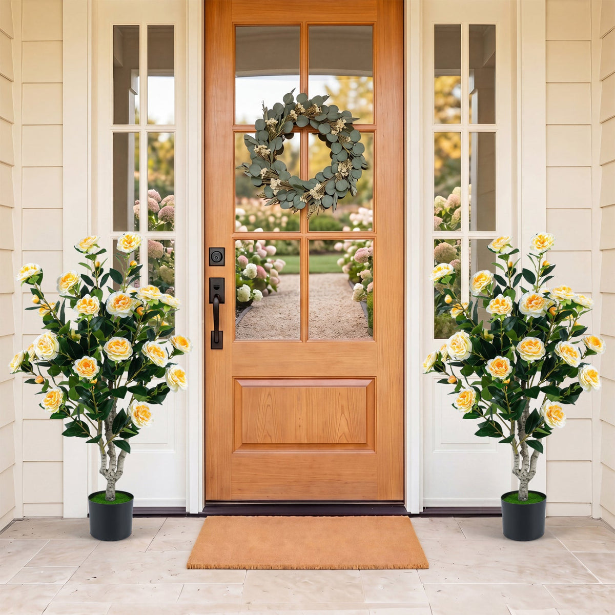 Faux Camellia Tree, 39.5" – Cement Pot