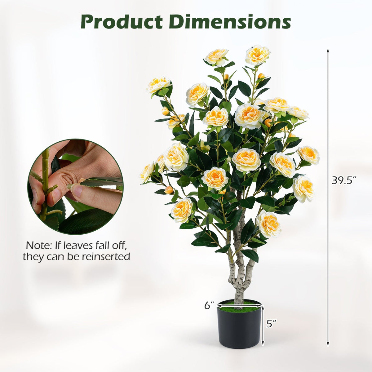 Faux Camellia Tree, 39.5" – Cement Pot