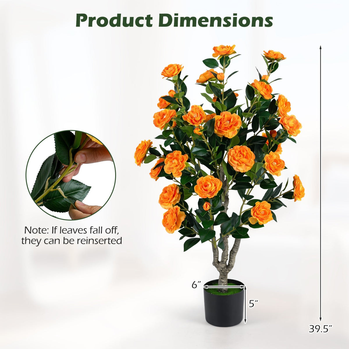 Faux Camellia Tree, 39.5" – Cement Pot