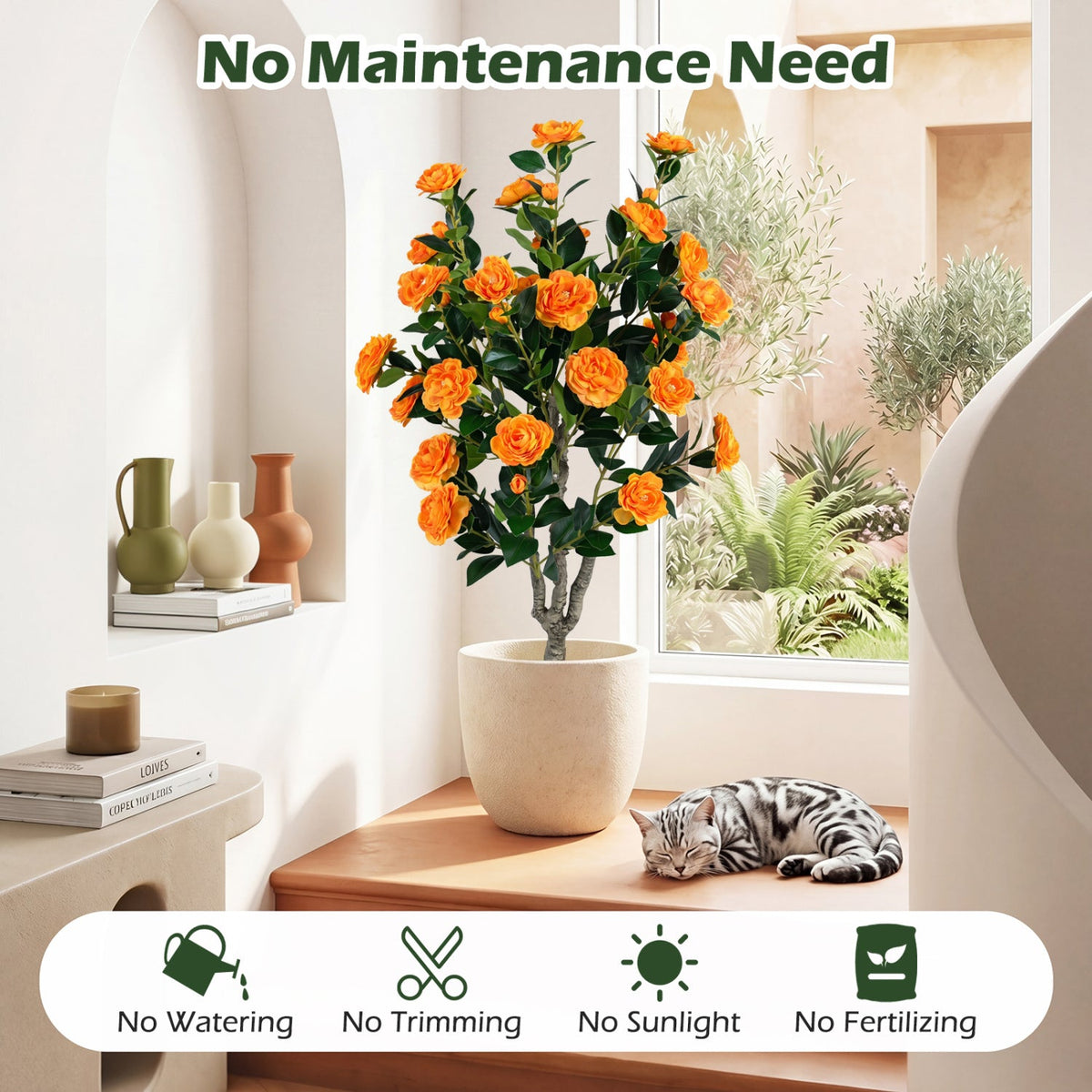 Faux Camellia Tree, 39.5" – Cement Pot
