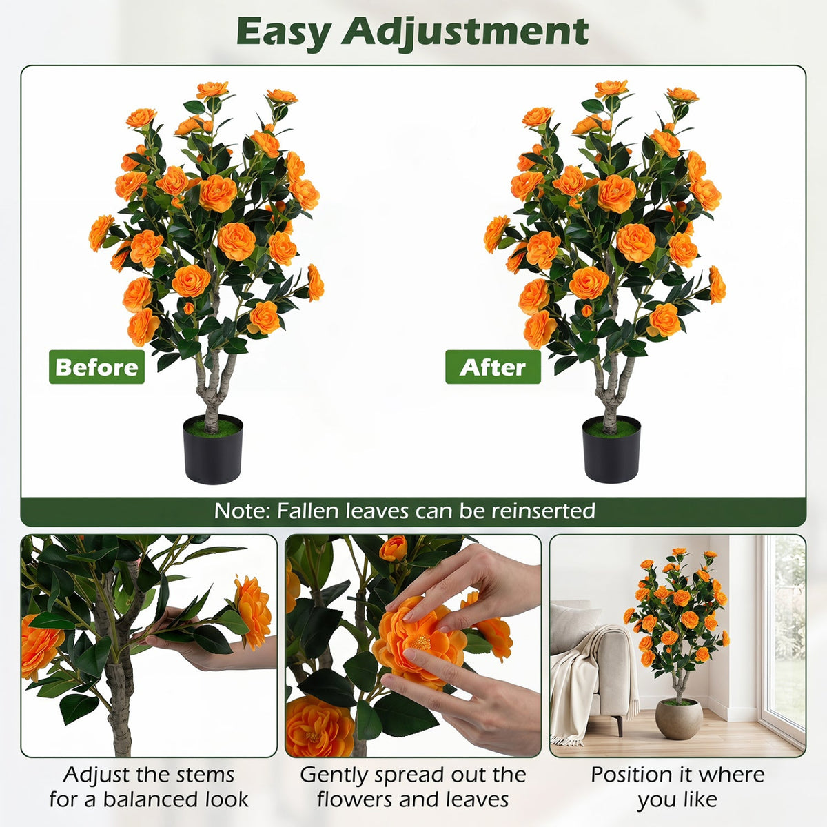 Faux Camellia Tree, 39.5" – Cement Pot