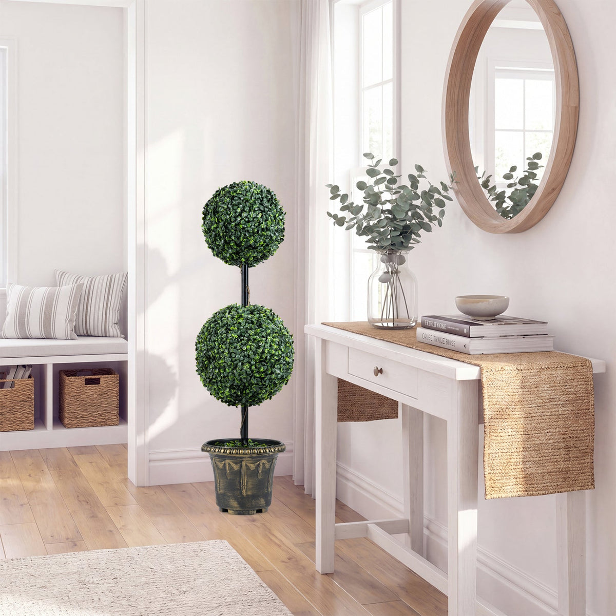 Faux Boxwood Topiary Tree, 3 FT – Double Ball