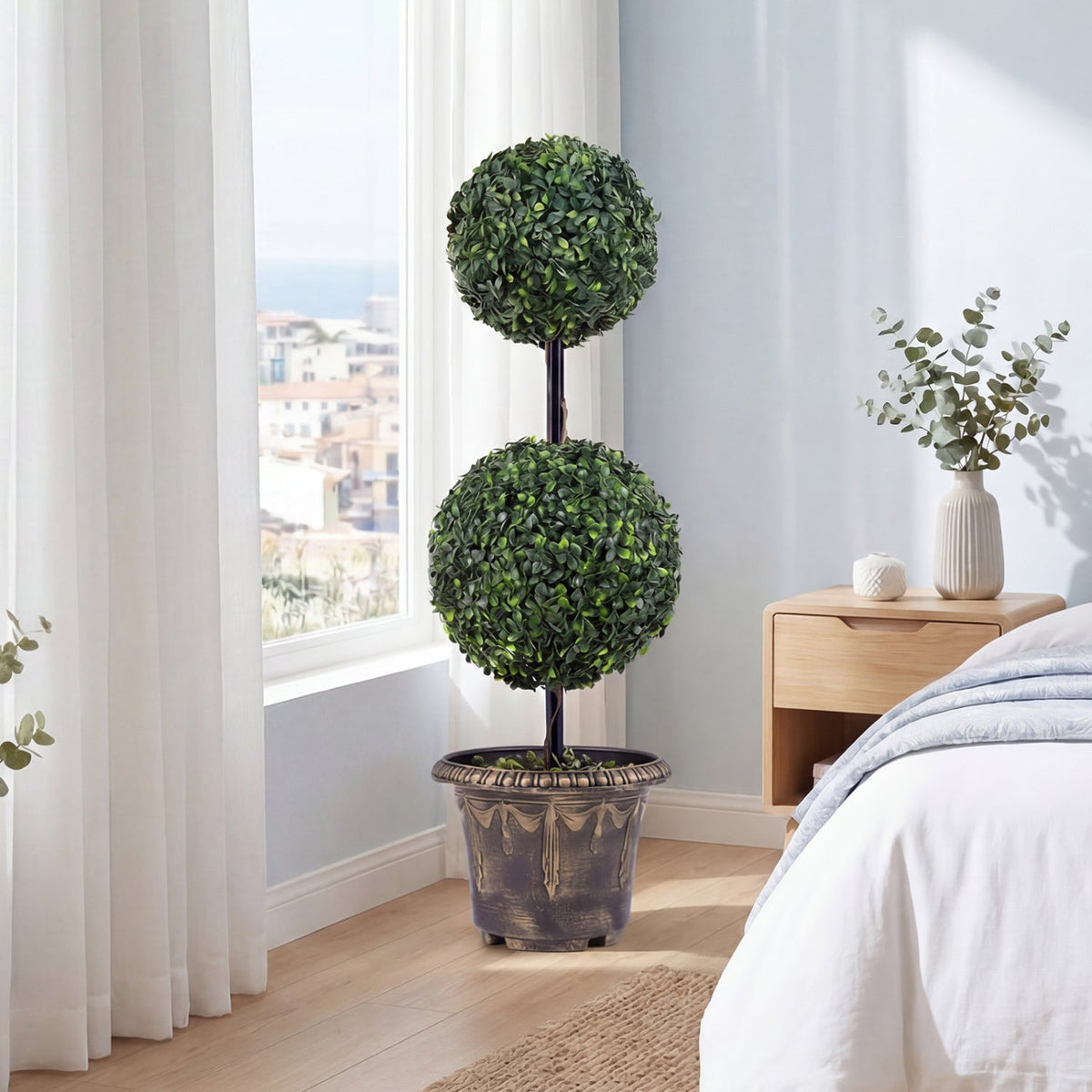 Faux Boxwood Topiary Tree, 3 FT – Double Ball