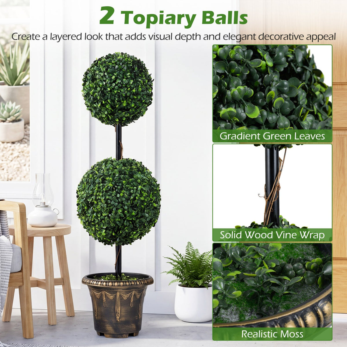 Faux Boxwood Topiary Tree, 3 FT – Double Ball