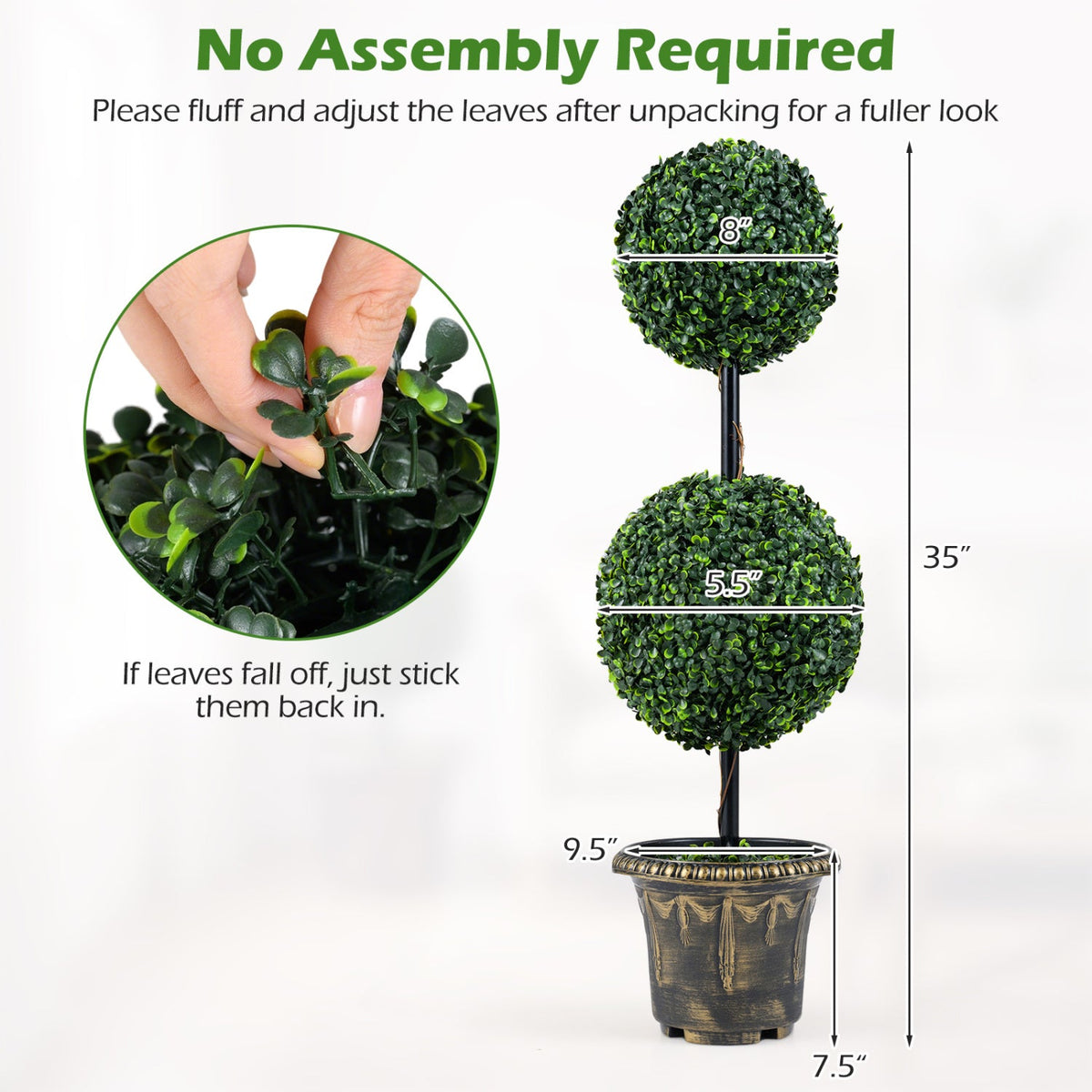 Faux Boxwood Topiary Tree, 3 FT – Double Ball