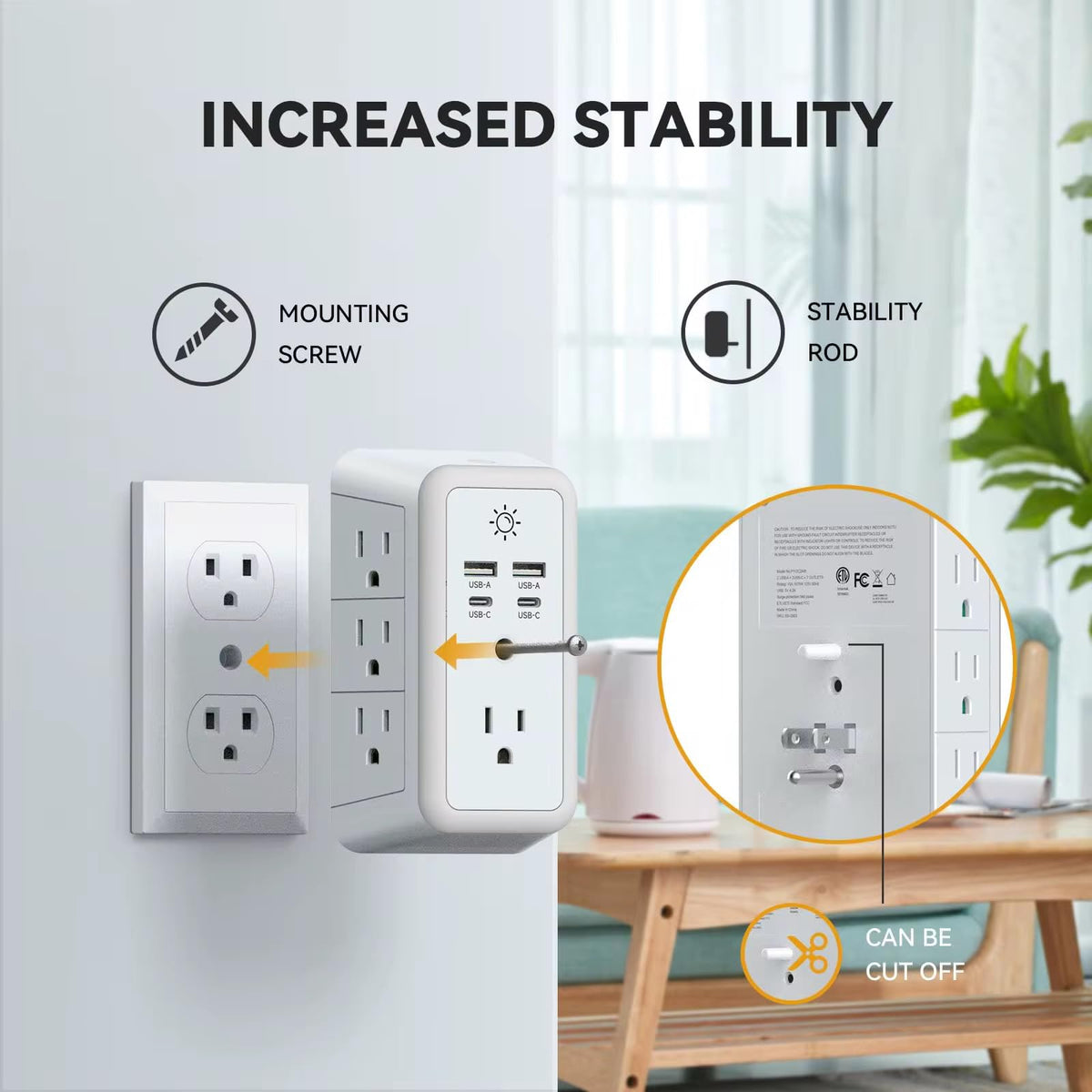 11-in-1 Multi Plug Outlet with 8 Cable Holders