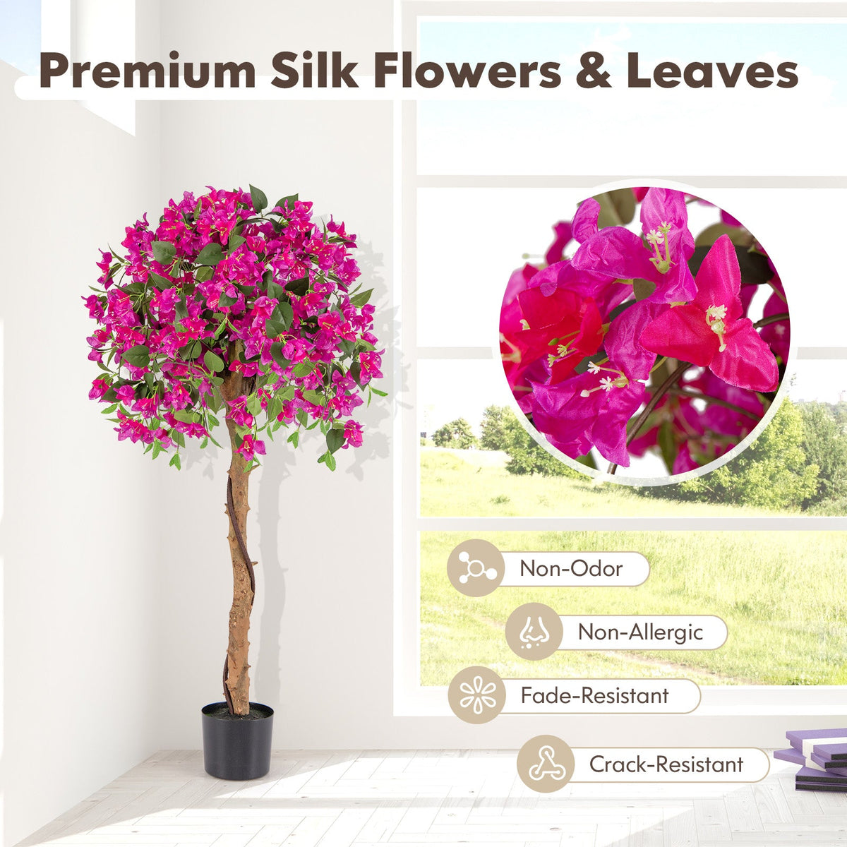 Faux Azalea Tree, 4.5 FT – Cement Pot