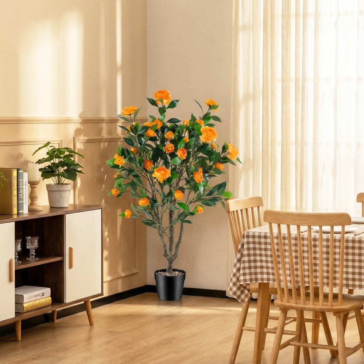 Faux Camellia Tree, 40" – Potted with River Stones