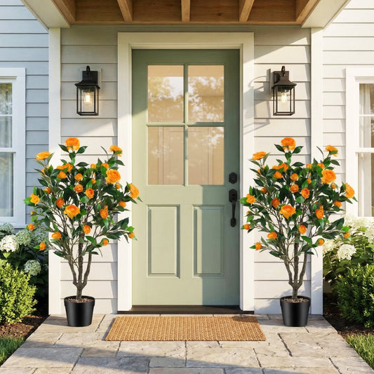 Faux Camellia Tree, 40" – Potted with River Stones