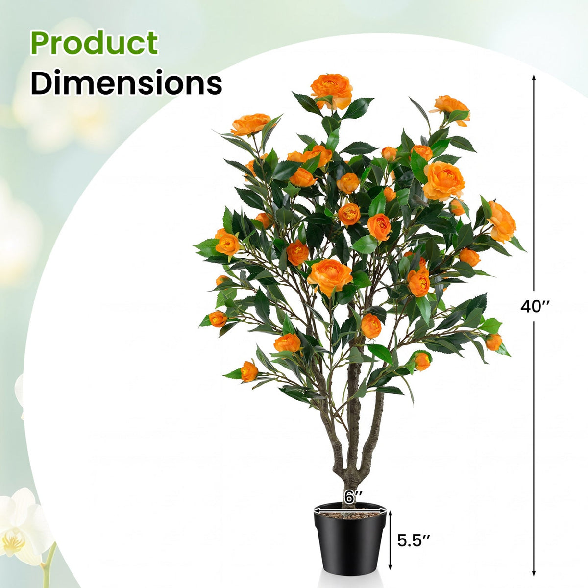 Faux Camellia Tree, 40" – Potted with River Stones