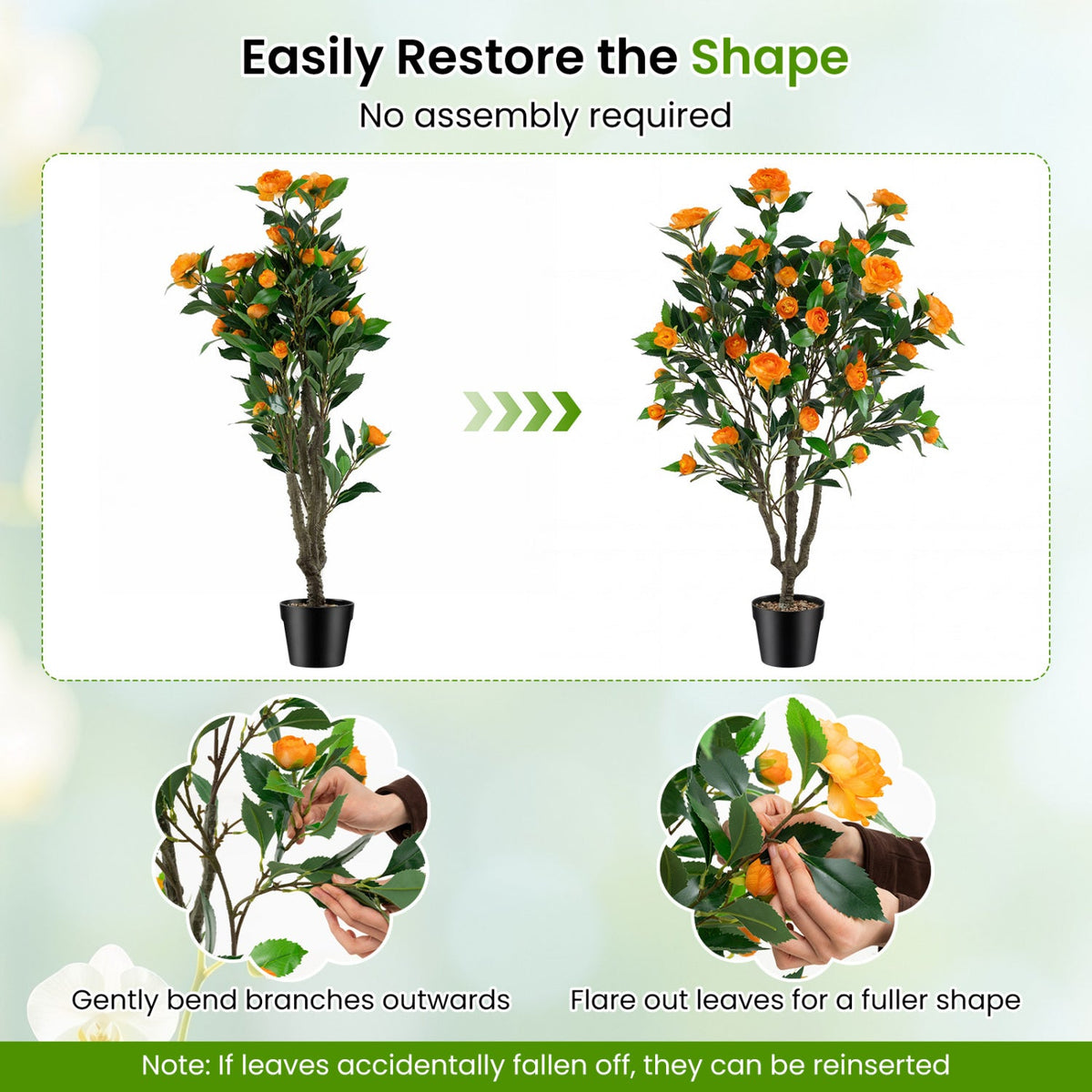 Faux Camellia Tree, 40" – Potted with River Stones