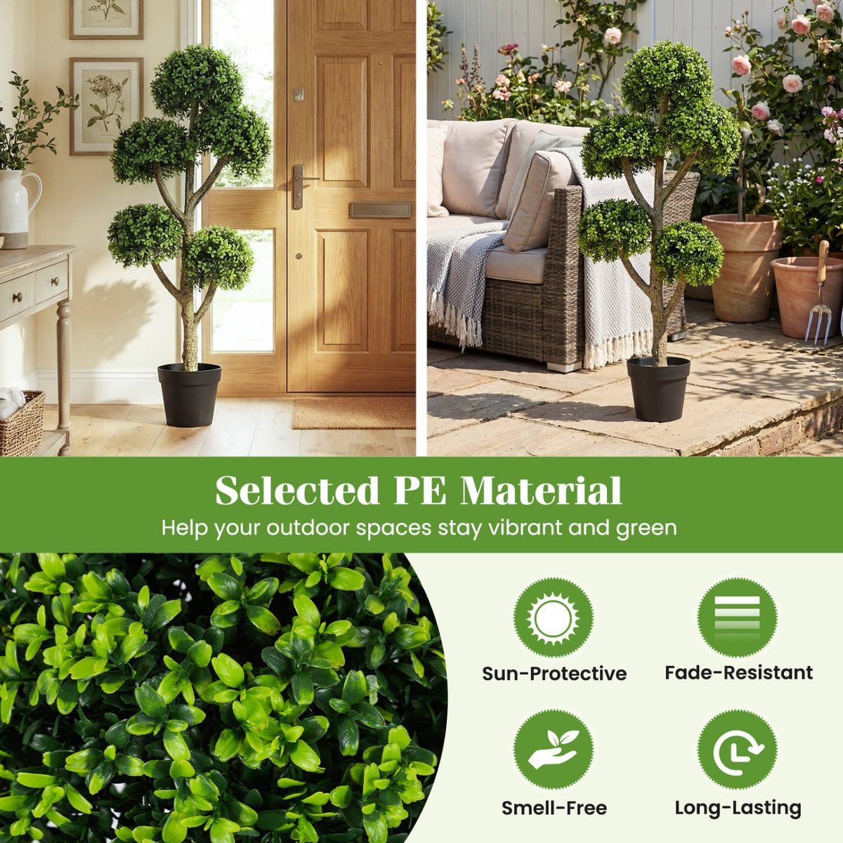 Faux Boxwood Topiary Tree, 46" – 5-Ball Design