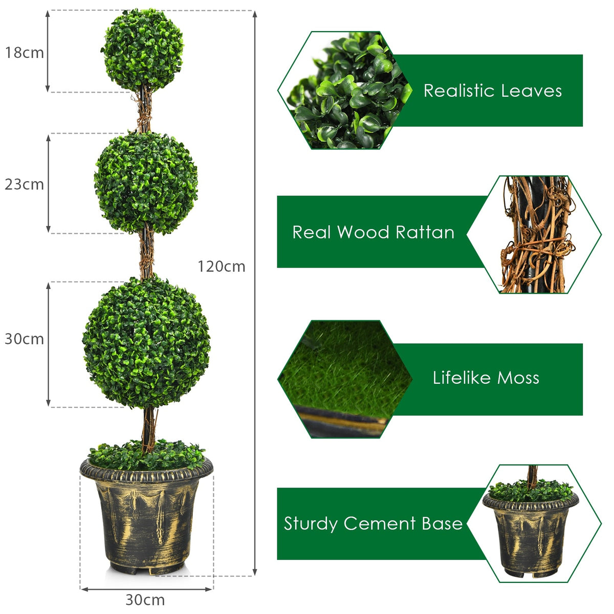 Faux Triple-Ball Topiary Tree, 4 FT – Potted