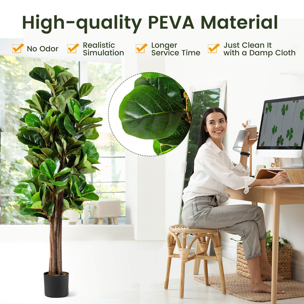 Faux Fiddle Leaf Fig Tree, 5 FT – Decorative Planter