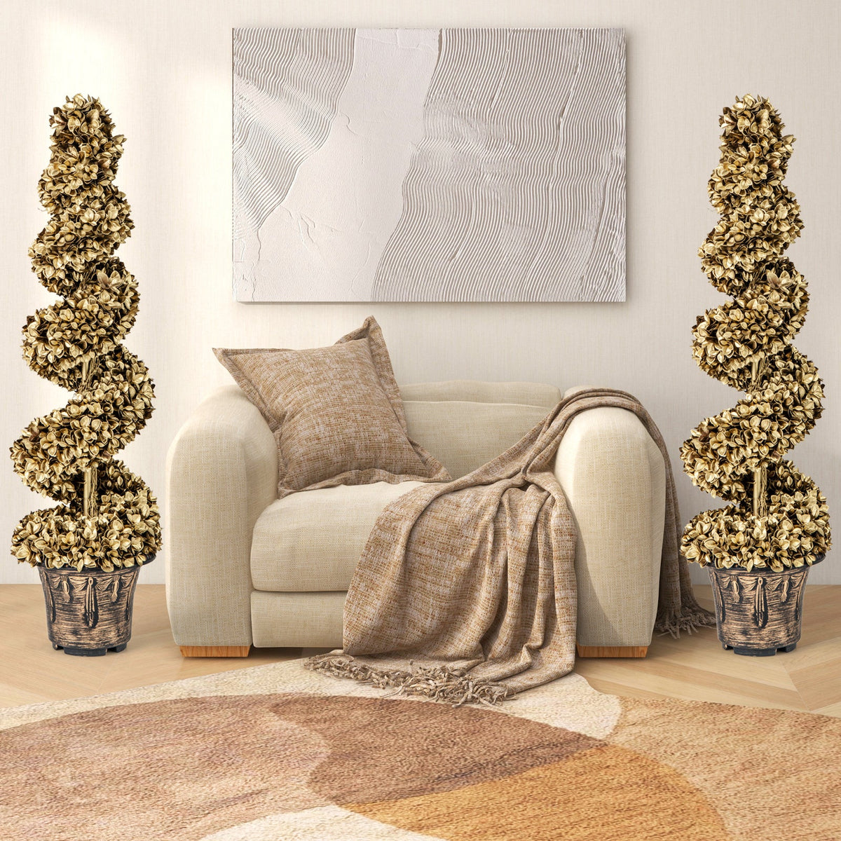 Faux Spiral Topiary Trees, 4 FT – Set of 2