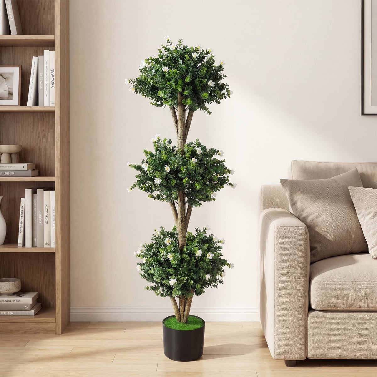 Faux Boxwood Topiary Trees, 51" – Triple Ball Set of 2