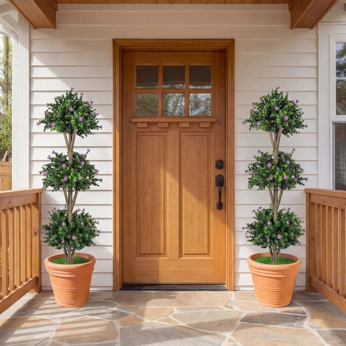 Faux Boxwood Topiary Trees, 51" – Triple Ball Set of 2