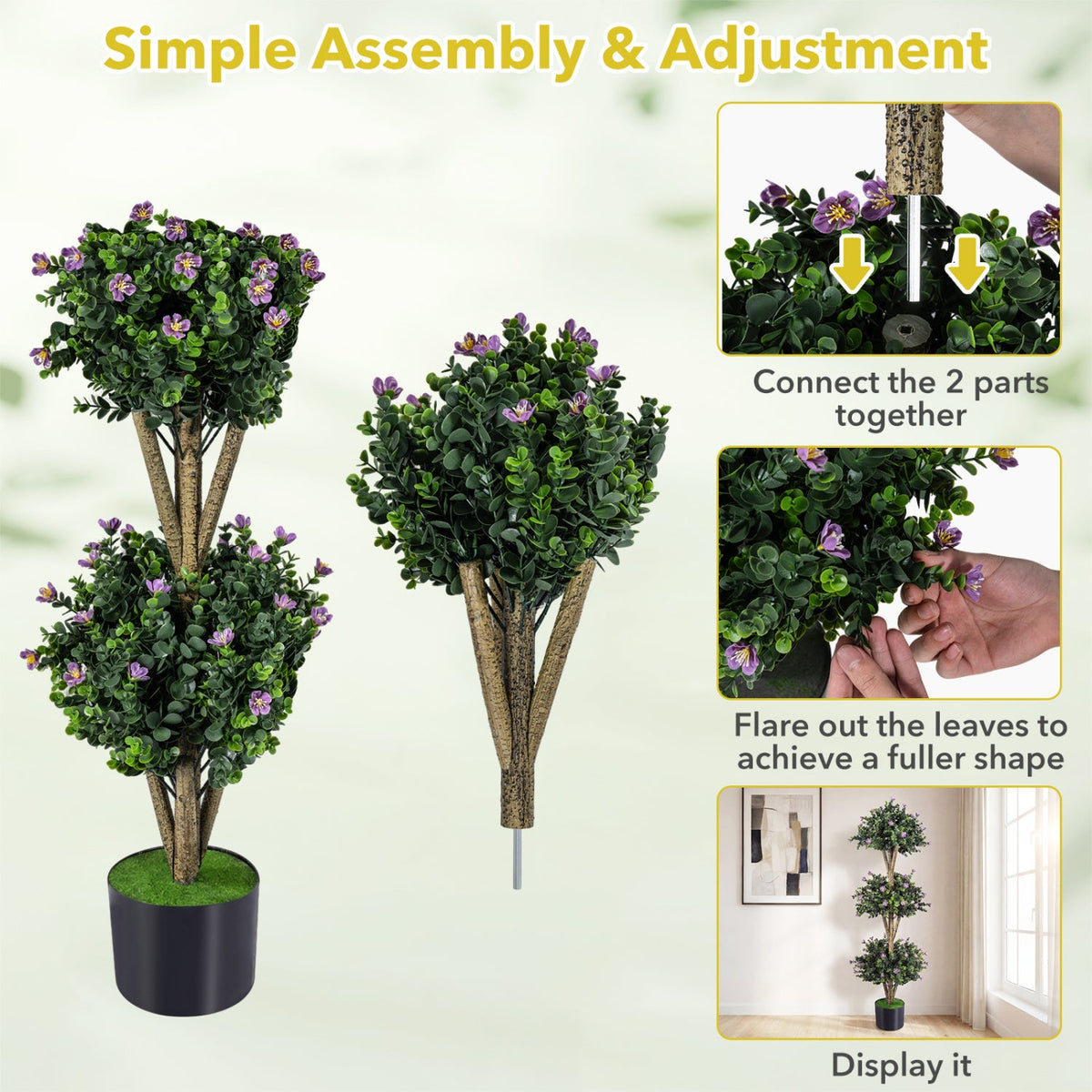 Faux Boxwood Topiary Trees, 51" – Triple Ball Set of 2