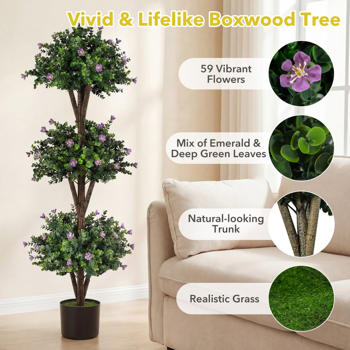 Faux Boxwood Topiary Trees, 51" – Triple Ball Set of 2