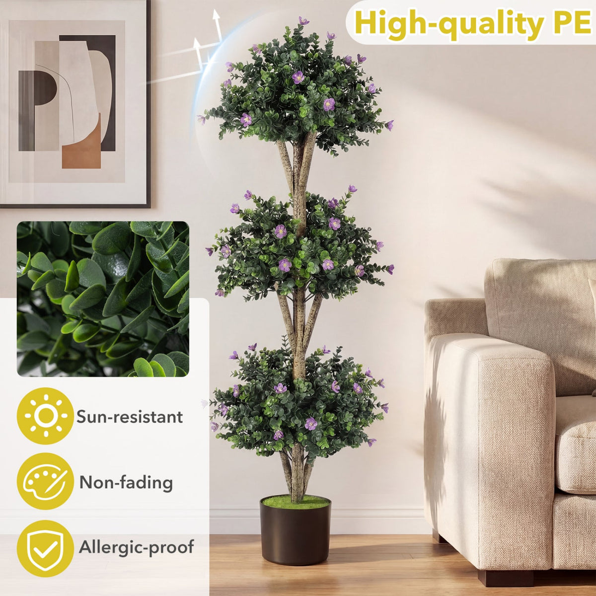 Faux Boxwood Topiary Trees, 51" – Triple Ball Set of 2