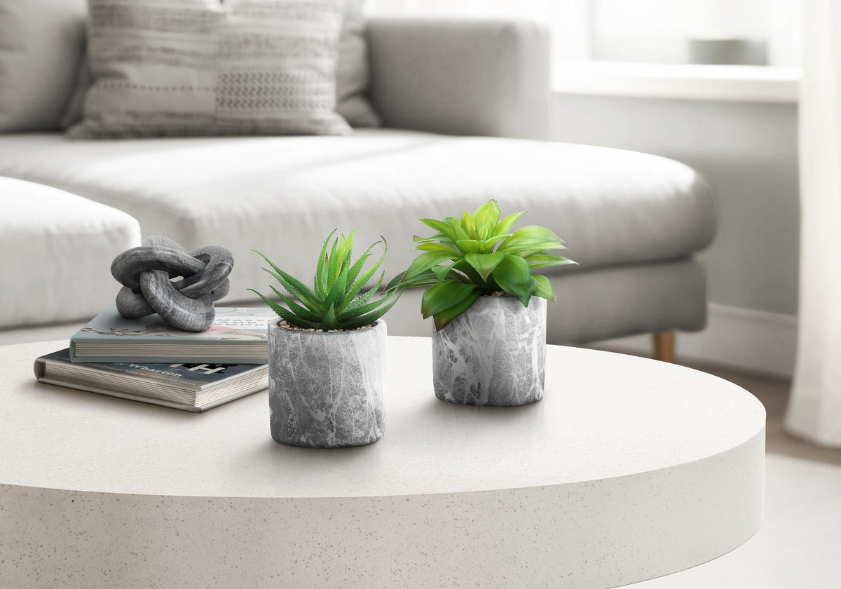6" Tall, Artificial Plant, Succulent, Indoor, Faux, Fake, Table, Greenery, Potted, Decorative (Set of 2) - Green