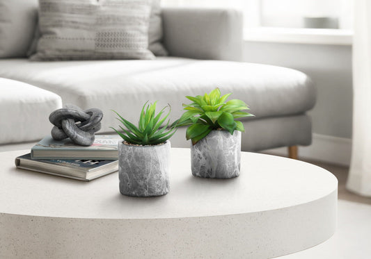 6" Tall, Artificial Plant, Succulent, Indoor, Faux, Fake, Table, Greenery, Potted, Decorative (Set of 2) - Green