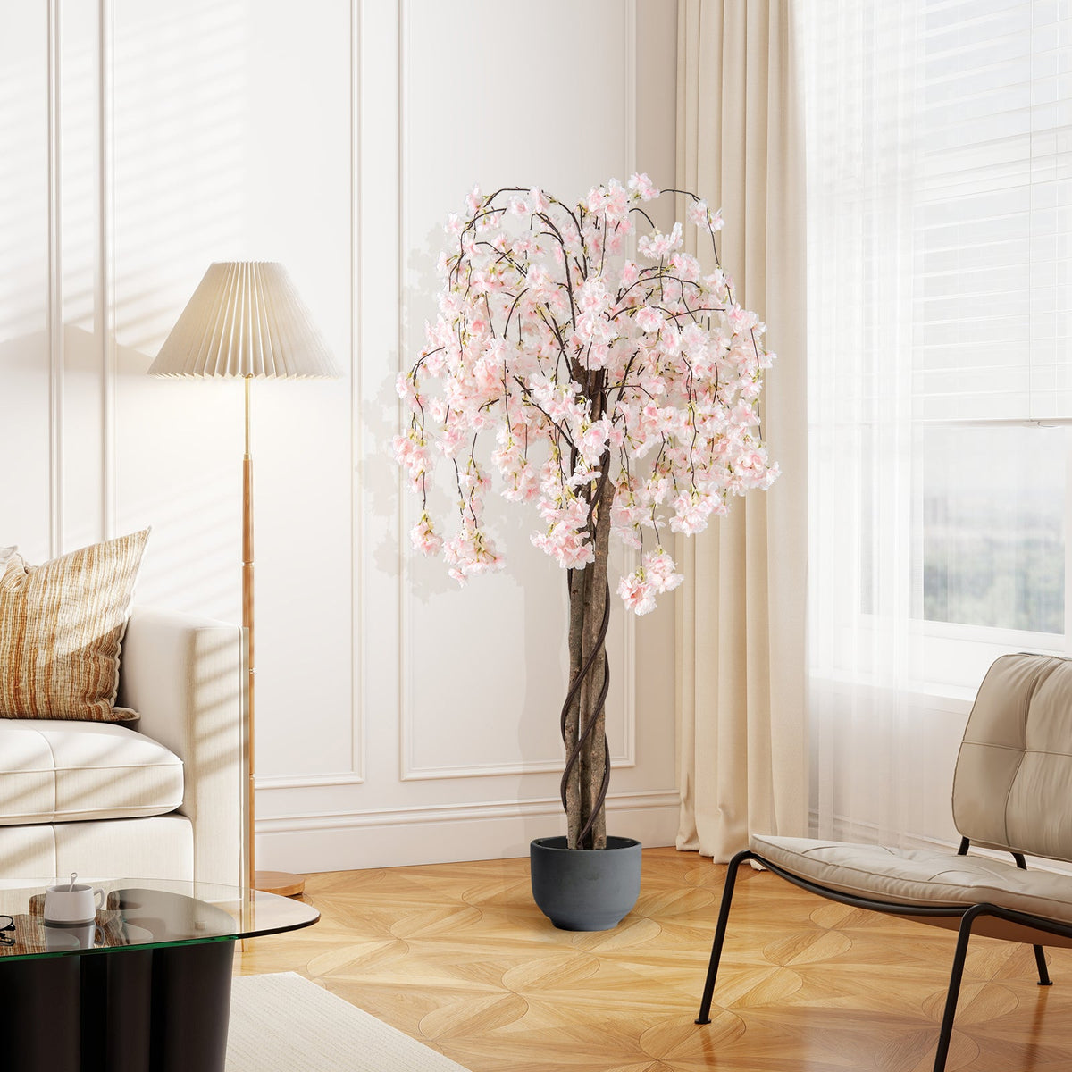 Faux Cherry Blossom Trees, 5.5 FT – Set of 2, Pink & White Blooms