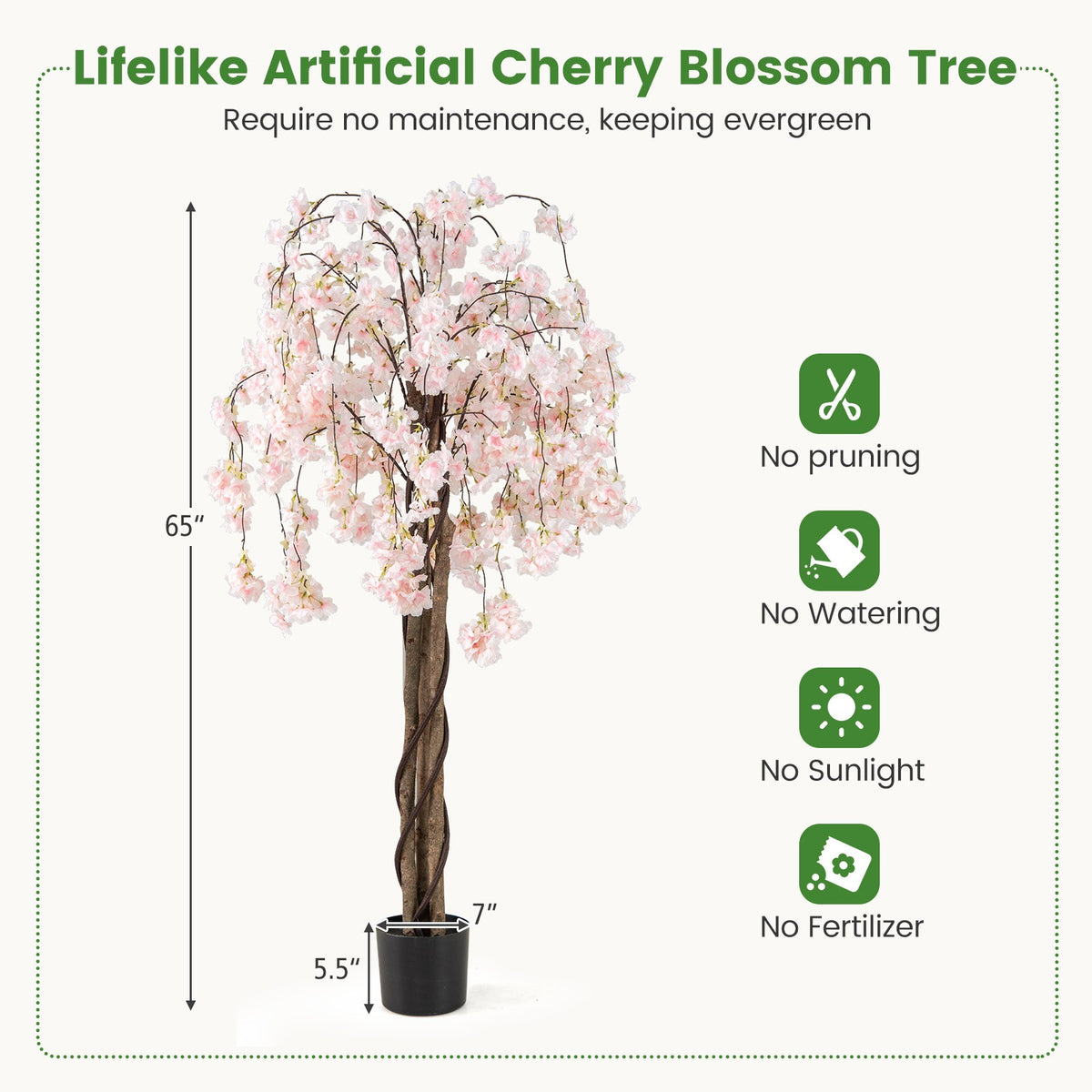 Faux Cherry Blossom Trees, 5.5 FT – Set of 2, Pink & White Blooms