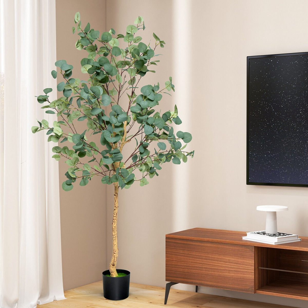 Faux Eucalyptus Tree, 5.5 FT – Silver Dollar Leaves