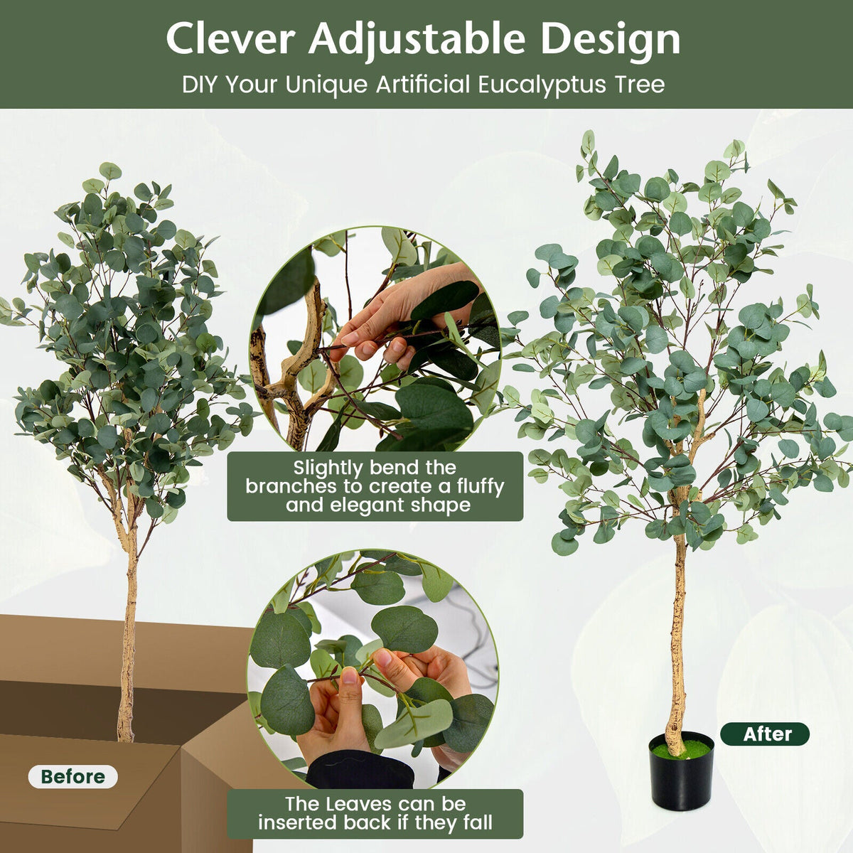 Faux Eucalyptus Tree, 5.5 FT – Silver Dollar Leaves