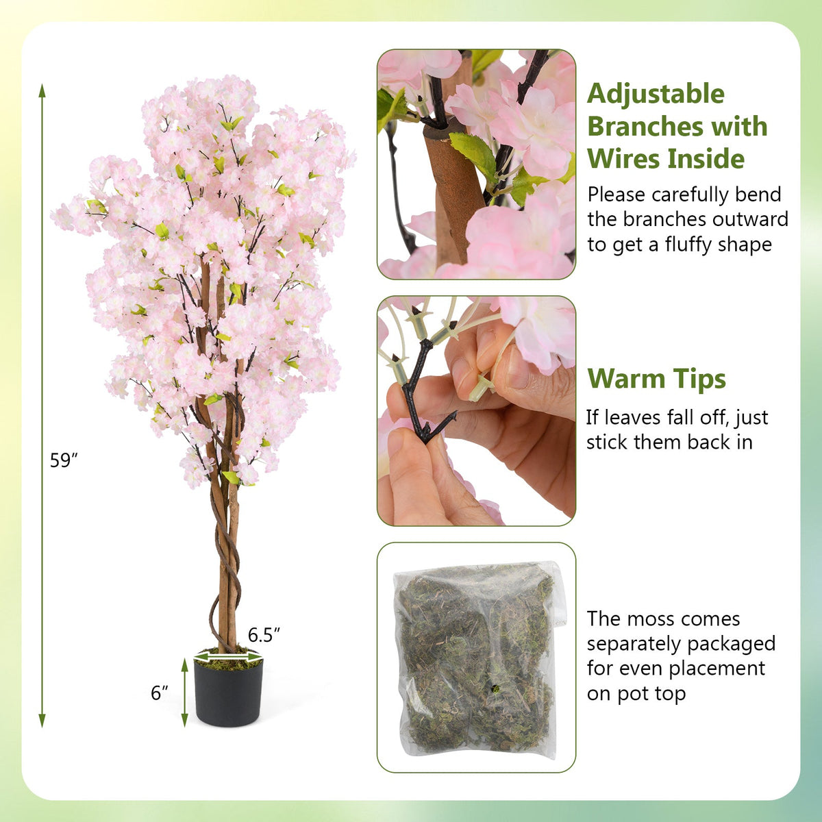 Faux Cherry Blossom Tree, 5 FT – Pink Blooms
