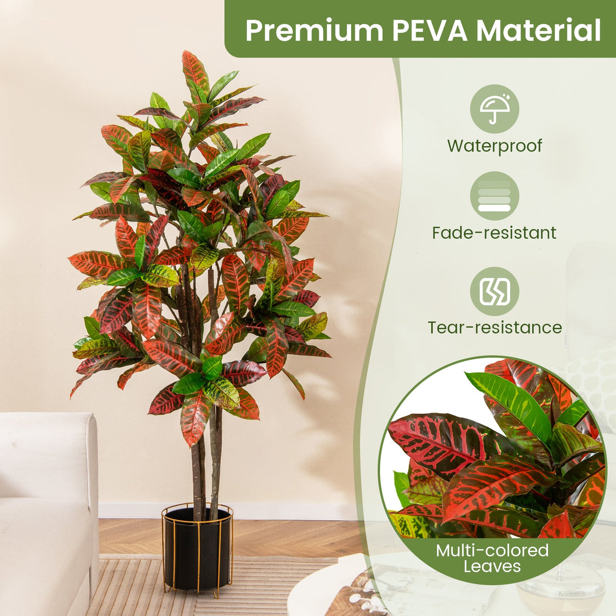 Faux Gradient Croton Plant, 5 FT – Nursery Pot