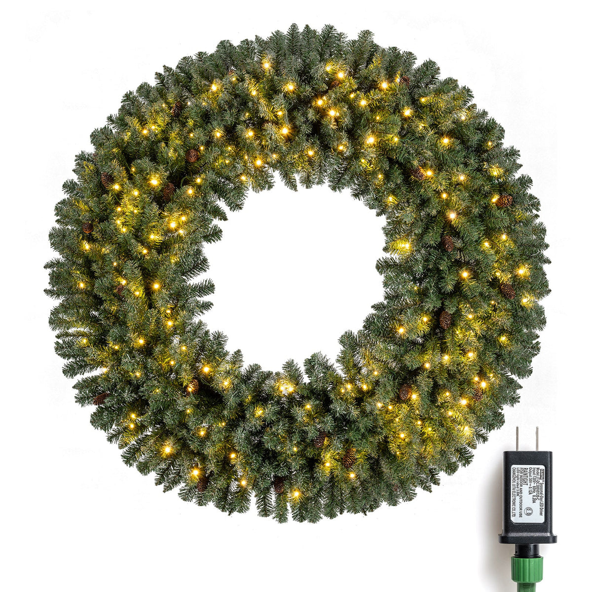 Faux Pre-Lit Christmas Wreath, 60" – 200 Warm White LED Lights