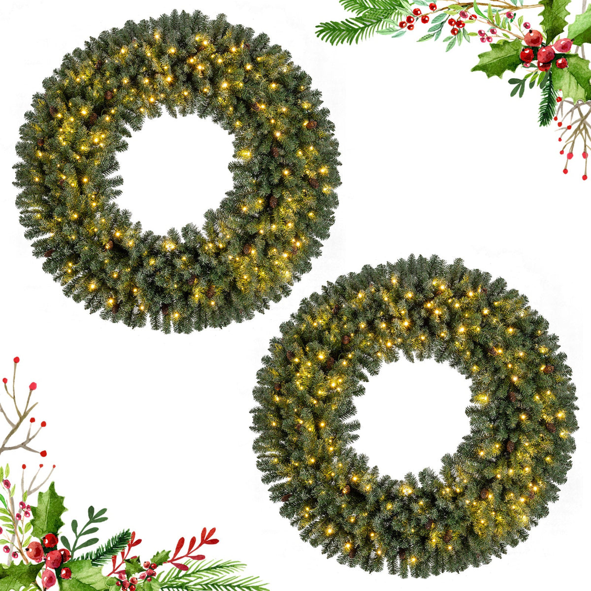 Faux Pre-Lit Christmas Wreath, 60" – 200 Warm White LED Lights