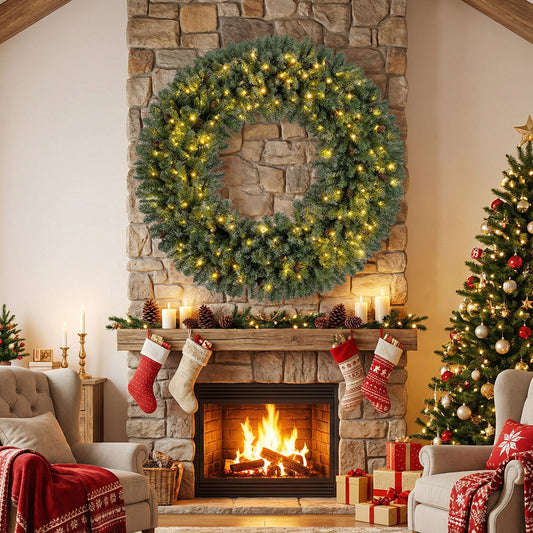 Faux Pre-Lit Christmas Wreath, 60" – 200 Warm White LED Lights