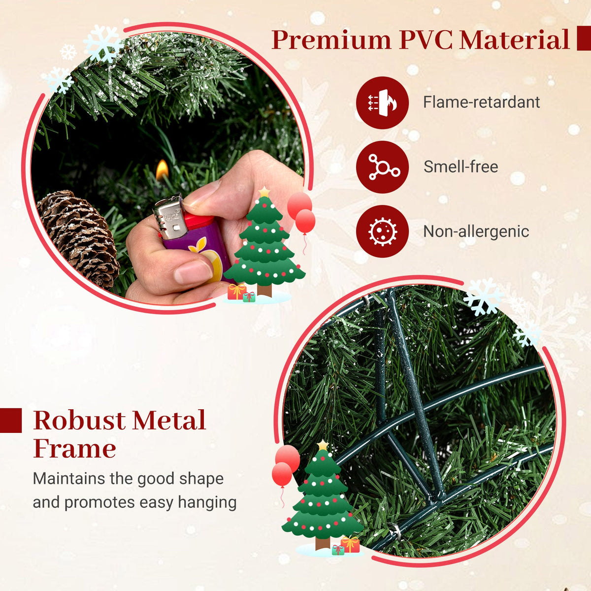 Faux Pre-Lit Christmas Wreath, 60" – 200 Warm White LED Lights