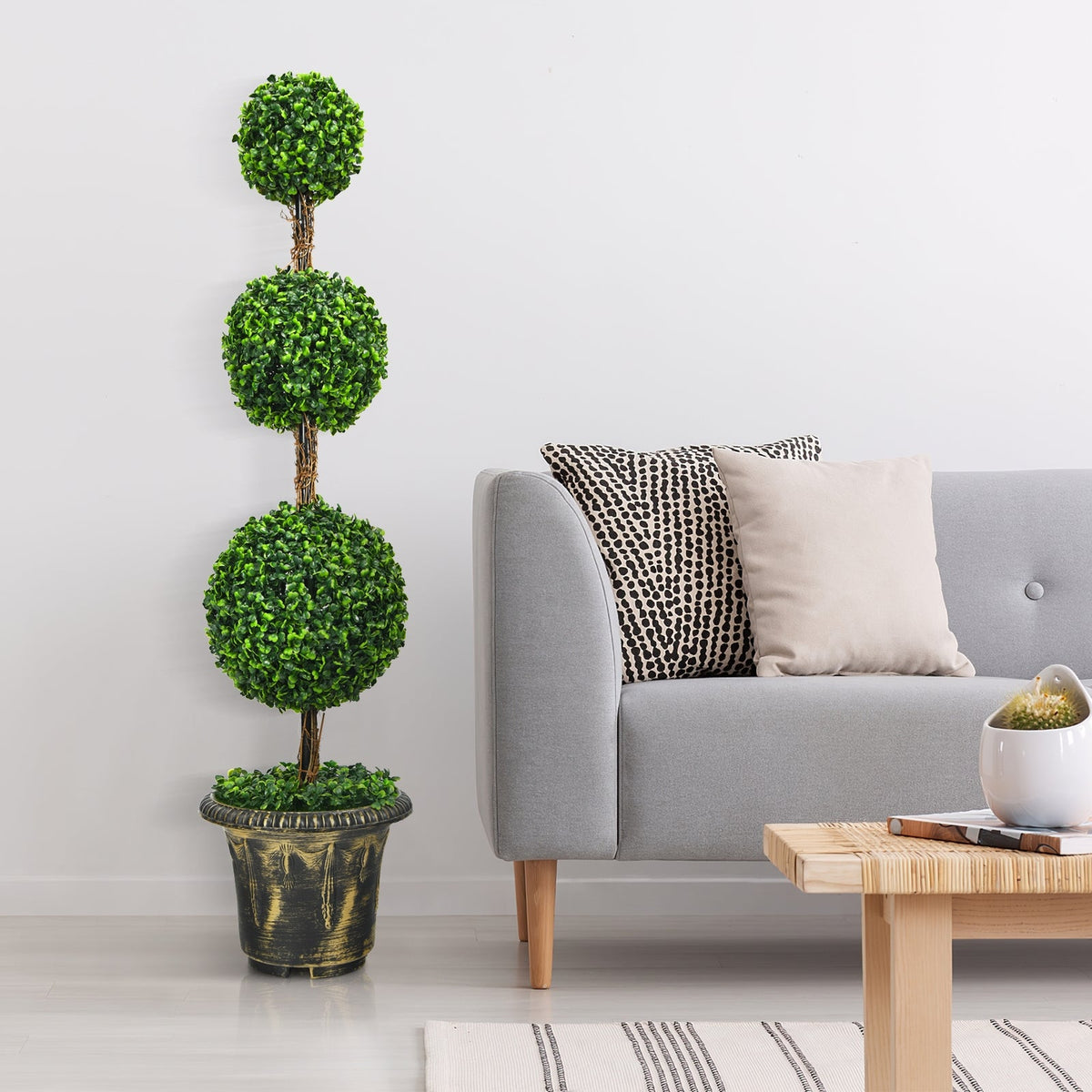 Faux Triple-Ball Topiary Tree, 4 FT – Potted