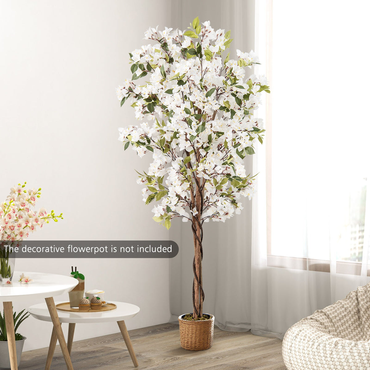 Faux Bougainvillea Tree, 6 FT – White Blooms
