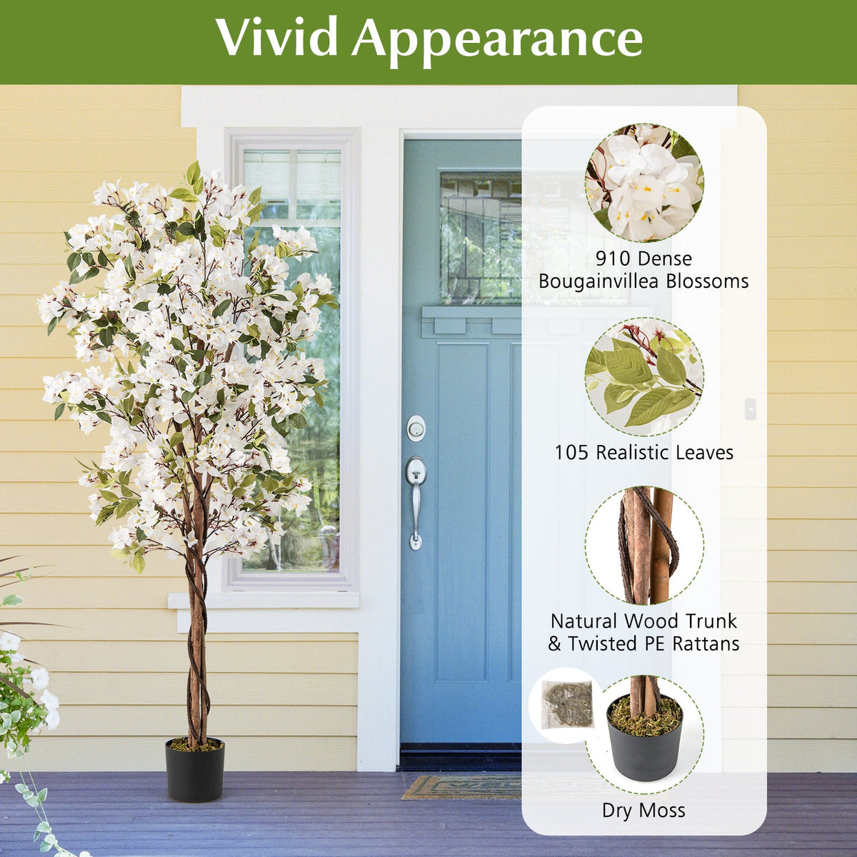 Faux Bougainvillea Tree, 6 FT – White Blooms