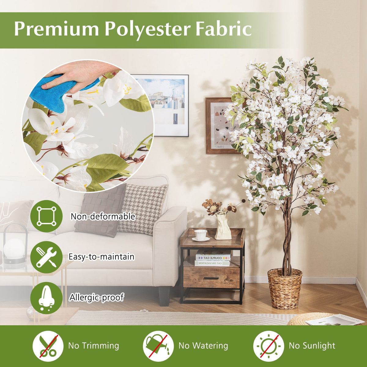 Faux Bougainvillea Tree, 6 FT – White Blooms