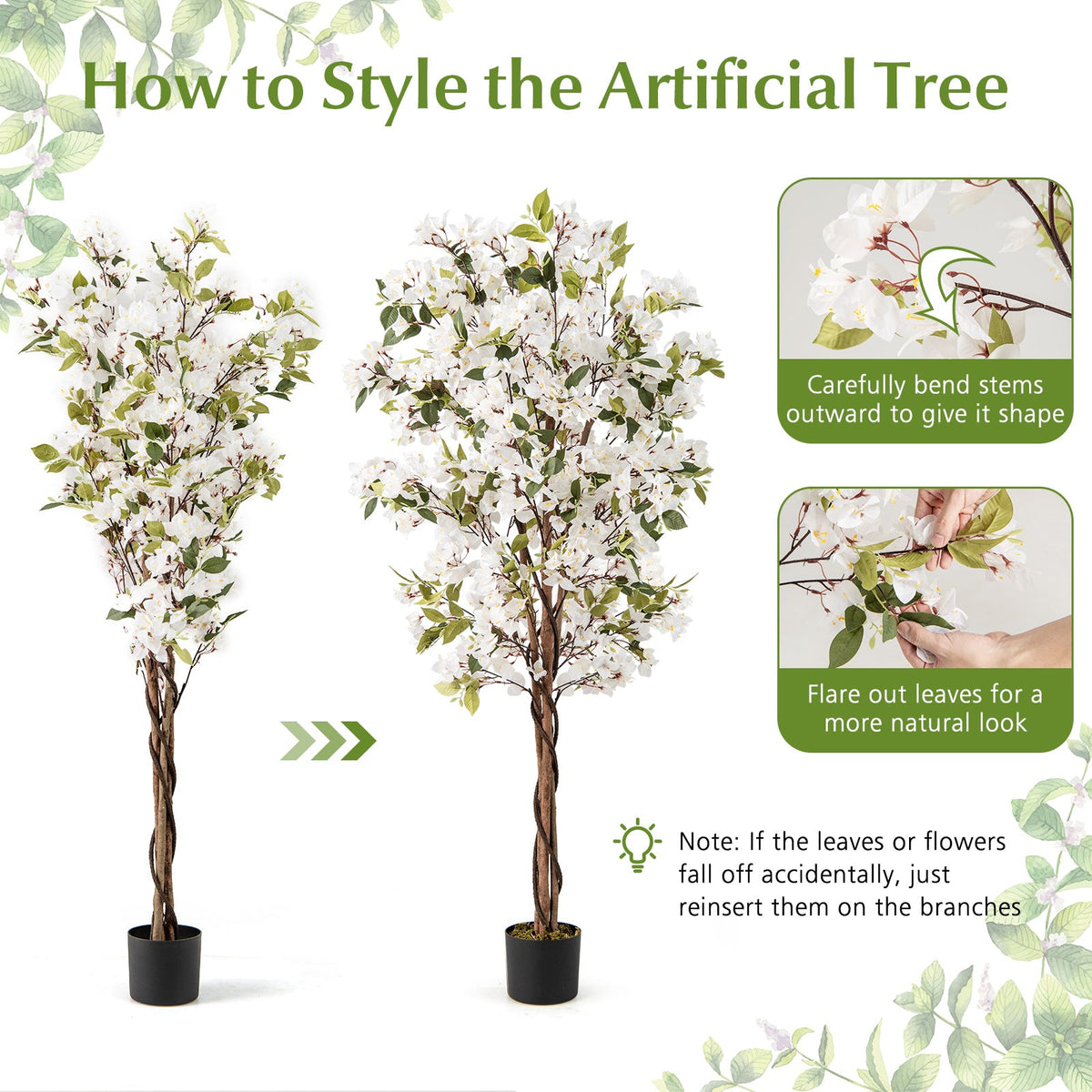 Faux Bougainvillea Tree, 6 FT – White Blooms
