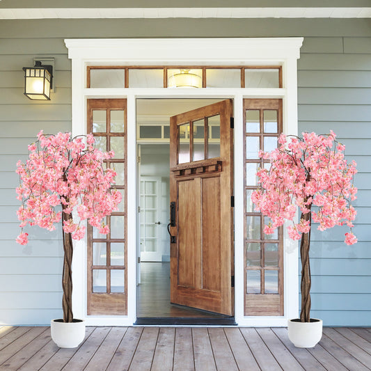Faux Cherry Blossom Trees, 5.5 FT – Set of 2, Pink & White Blooms